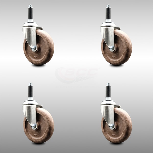5 Inch 316SS High Temp Glass Filled Nylon 7/8 Inch Expanding Stem Caster Set
